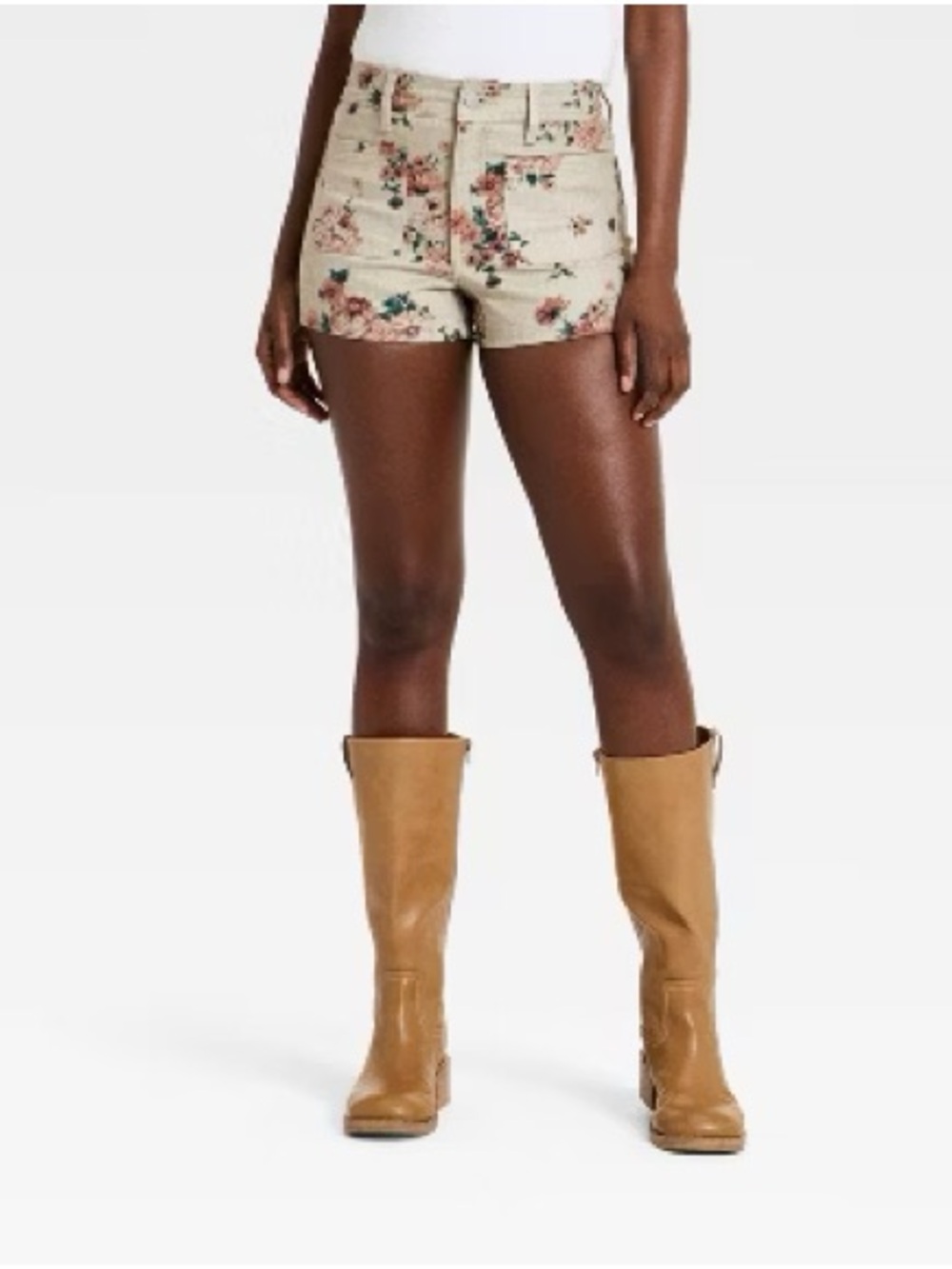 Universal Thread Floral Cream High-Rise Jean Shorts